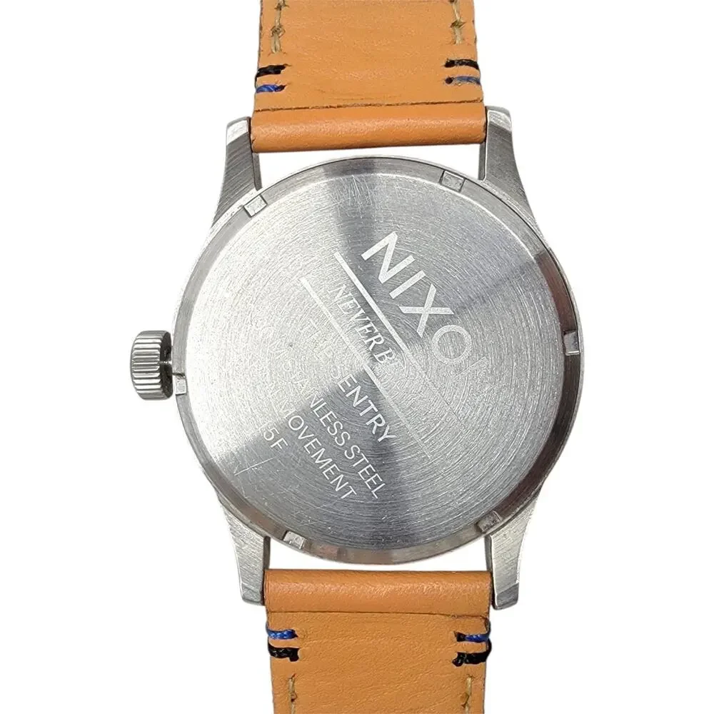 Nixon The Sentry Watch Mens Stainless Steel Leather Band Day Date Black Dial